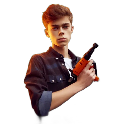 weapon, staff, jacket, photorealistic transparent PNG cut-out