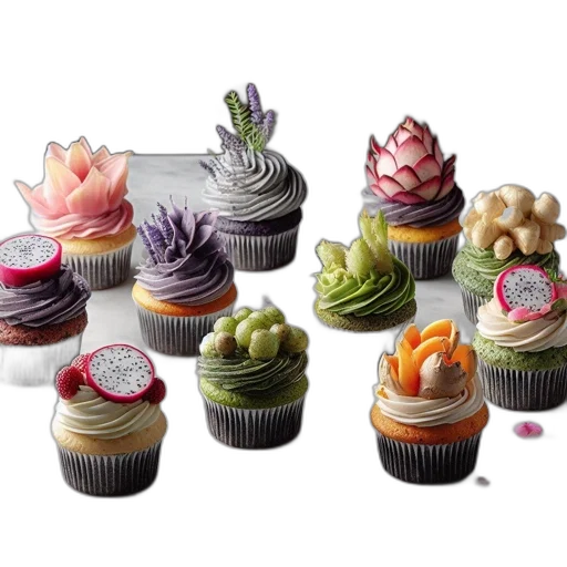 food, vibrantly, colored, cupcakes transparent PNG cut-out