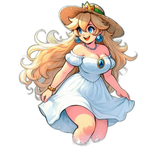 dress, hat, flower, staff transparent PNG cut-out