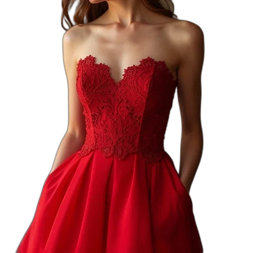 dress, red, lace, appliques transparent PNG cut-out