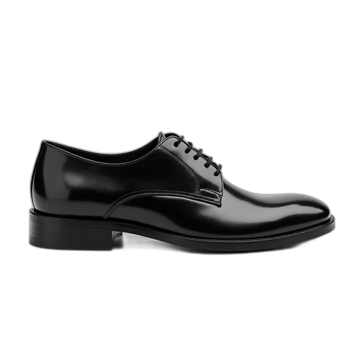 shoes, photorealistic, black, leather transparent PNG cut-out
