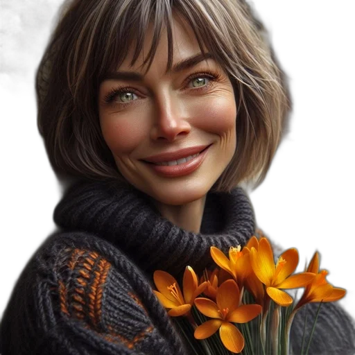 face, flower, robot, photorealistic transparent PNG cut-out