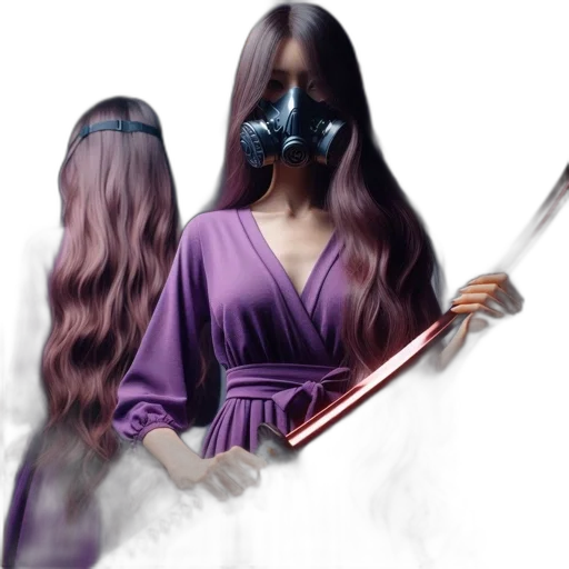 mask, hair, sword, staff transparent PNG cut-out