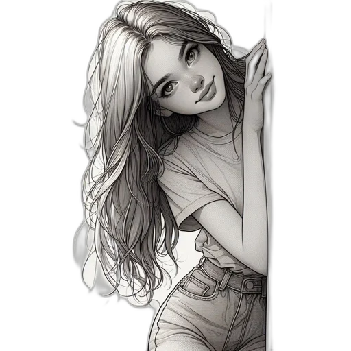 face, hair, dress, pencil sketch transparent PNG cut-out