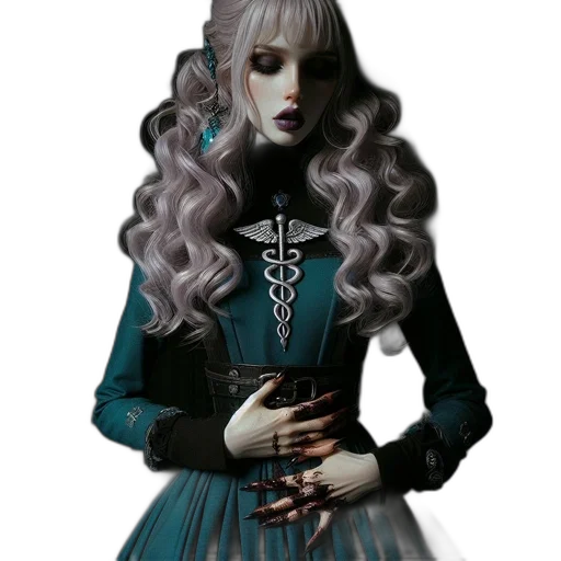 dress, jewelry, staff, fantasy art transparent PNG cut-out