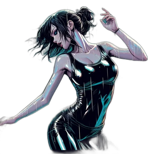 dress, robot, cyberpunk, comic book art transparent PNG cut-out