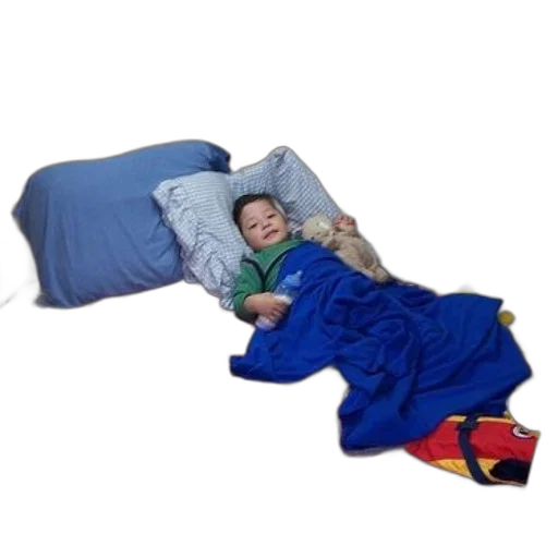 child, lying, bed, blue transparent PNG cut-out