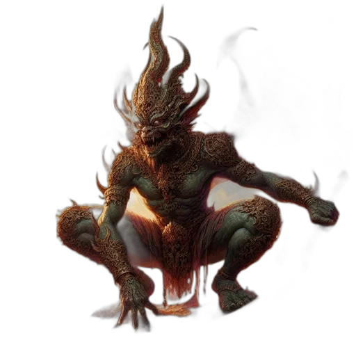 creature, dragon, mask, staff transparent PNG cut-out
