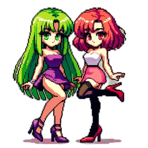 dress, pixel art, anime, vaporwave transparent PNG cut-out