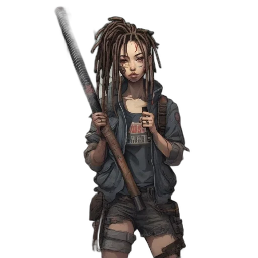 staff, weapon, jacket, hair transparent PNG cut-out