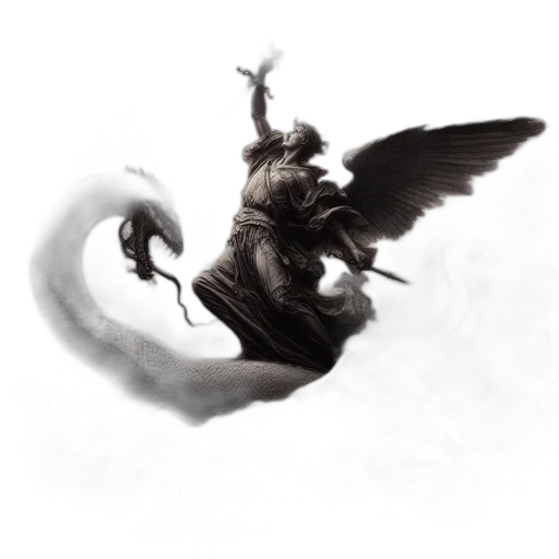 dragon, creature, staff, sword transparent PNG cut-out