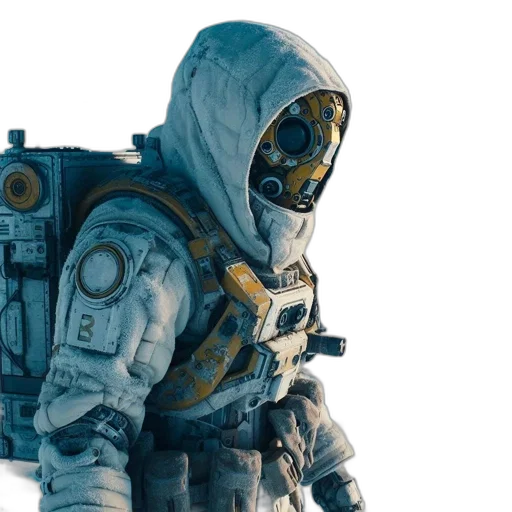 robot, jacket, mask, weapon transparent PNG cut-out