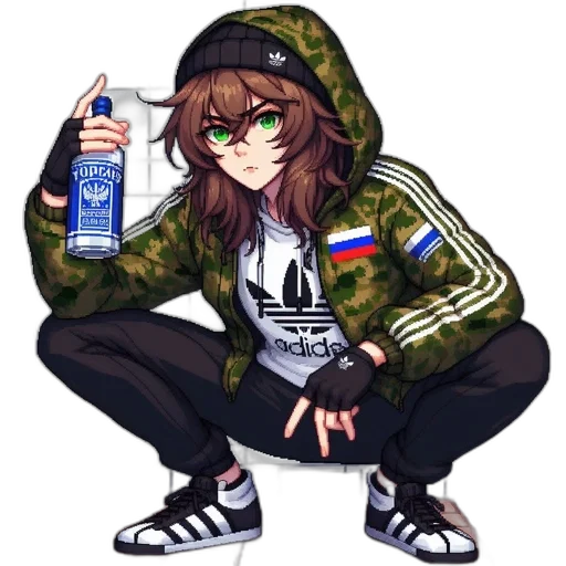 jacket, bottle, weapon, pixel art transparent PNG cut-out