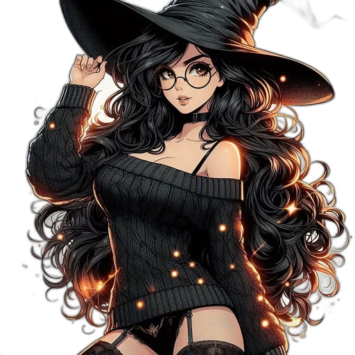hat, dress, staff, fantasy art transparent PNG cut-out