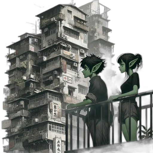 building, concept art, comic book art, cyberpunk transparent PNG cut-out