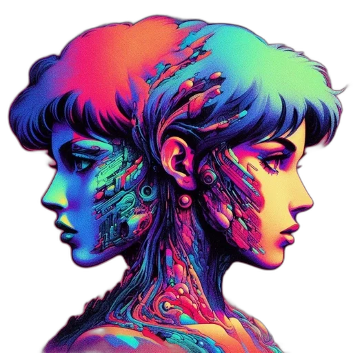 face, cyberpunk, vaporwave, concept art transparent PNG cut-out