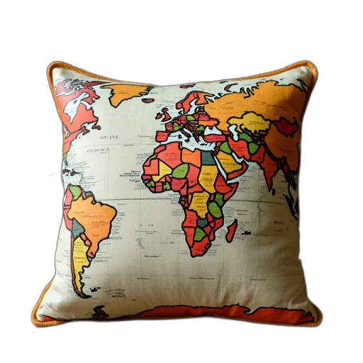 earth tones, vintage, map, cushion transparent PNG cut-out