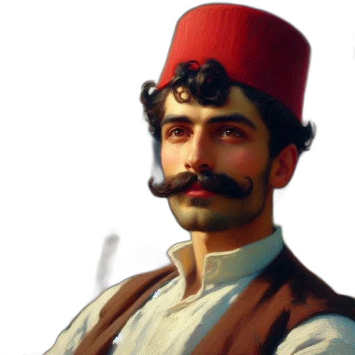 staff, face, hat, oil painting transparent PNG cut-out