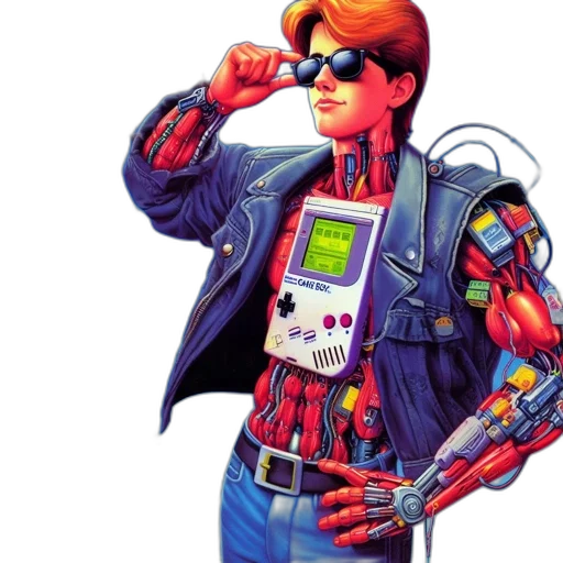 robot, jacket, cyberpunk, comic book art transparent PNG cut-out