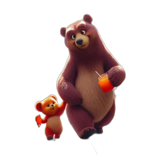 concept art, 3d render, two, bears transparent PNG cut-out