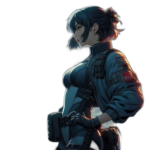 jacket, weapon, robot, comic book art transparent PNG cut-out