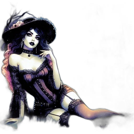 dress, hat, comic book art, fantasy art transparent PNG cut-out