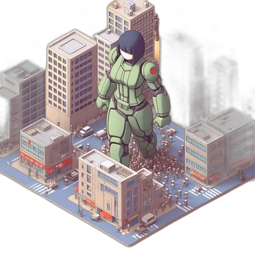 robot, weapon, building, pixel art transparent PNG cut-out