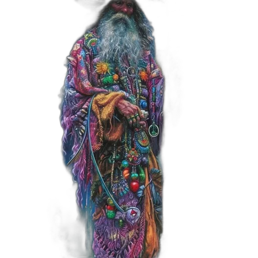 dress, jacket, creature, staff transparent PNG cut-out