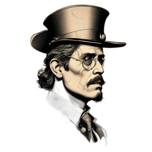 hat, staff, face, concept art transparent PNG cut-out