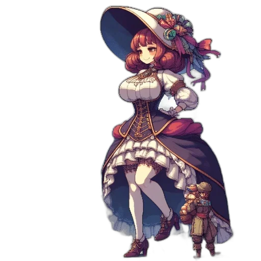 dress, staff, hat, weapon transparent PNG cut-out