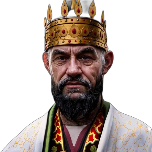 crown, staff, face, photorealistic transparent PNG cut-out
