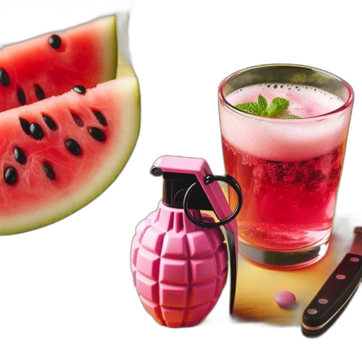 food, weapon, vaporwave, photorealistic transparent PNG cut-out