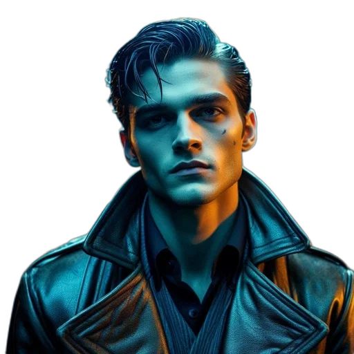 jacket, face, photorealistic, cyberpunk transparent PNG cut-out