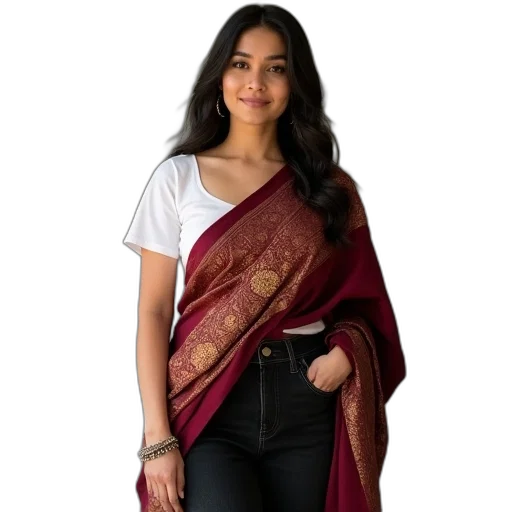 jacket, girl, maroon, gold transparent PNG cut-out