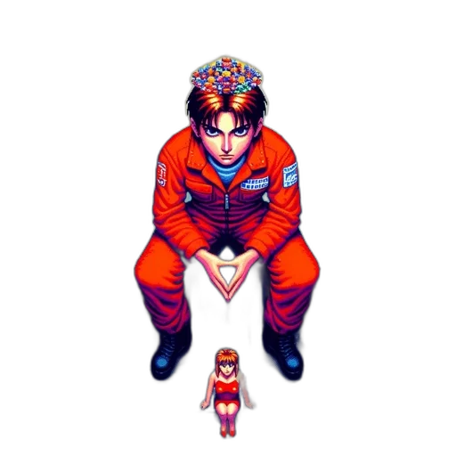 crown, robot, staff, pixel art transparent PNG cut-out