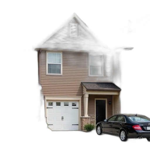 car, building, 3d render, photorealistic transparent PNG cut-out
