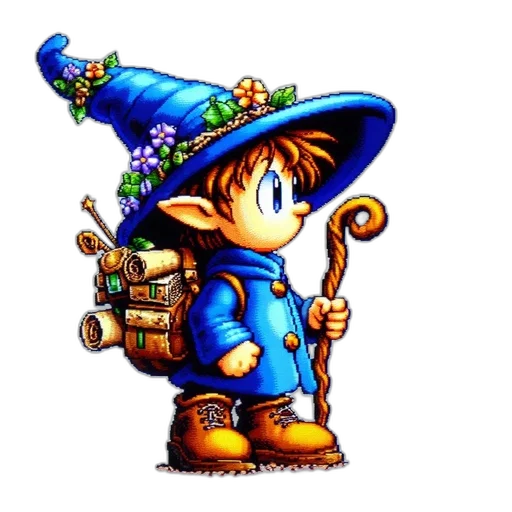 staff, hat, weapon, pixel art transparent PNG cut-out