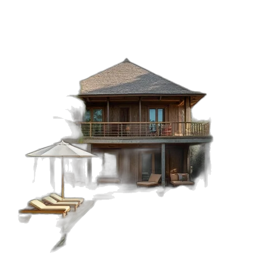building, furniture, umbrella, 3d render transparent PNG cut-out