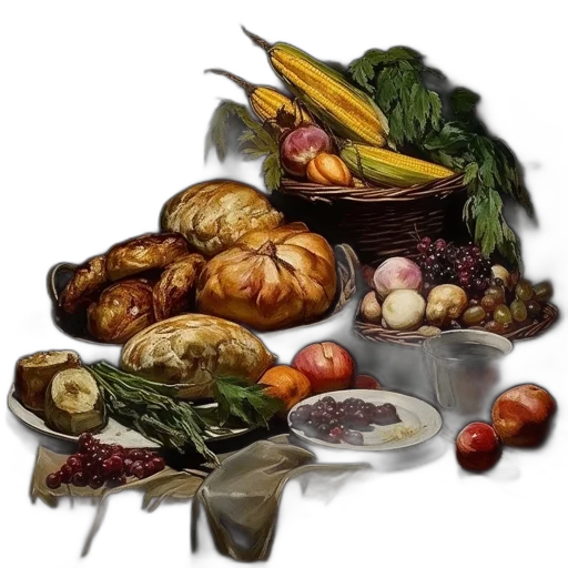 food, photorealistic, oil painting, watercolor transparent PNG cut-out