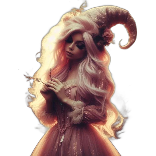 hair, dragon, staff, dress transparent PNG cut-out