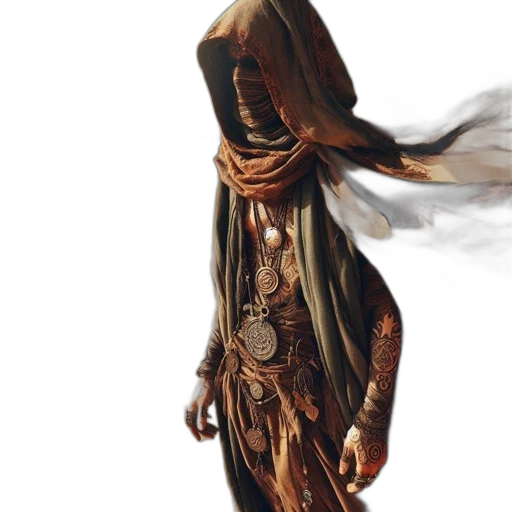mask, dress, staff, creature transparent PNG cut-out