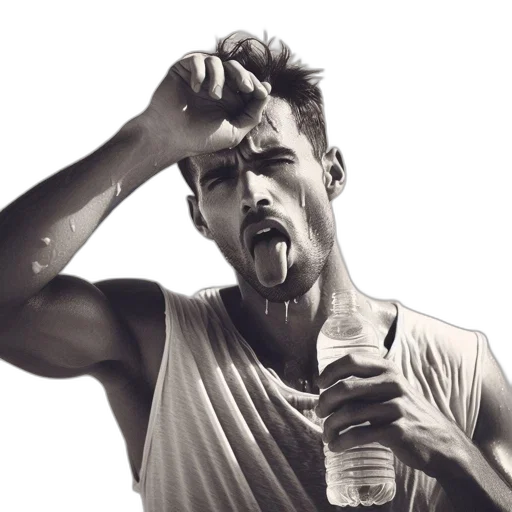 bottle, exhausted, man, drenched transparent PNG cut-out