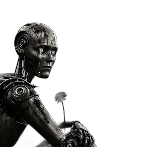 robot, creature, face, staff transparent PNG cut-out