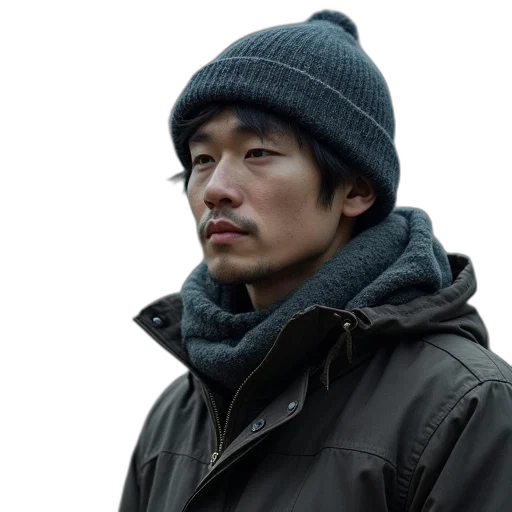 staff, hat, face, jacket transparent PNG cut-out