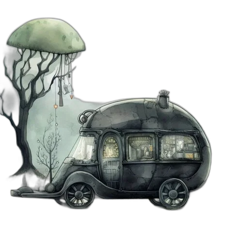 car, tree, umbrella, creature transparent PNG cut-out