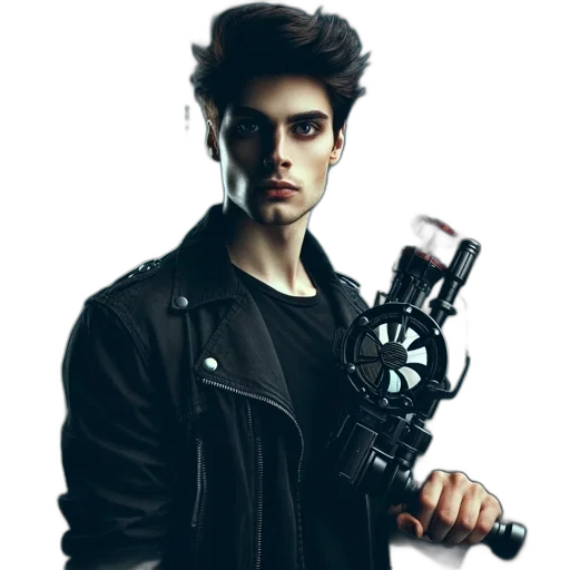 weapon, jacket, staff, robot transparent PNG cut-out