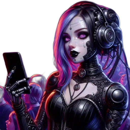 robot, face, staff, cyberpunk transparent PNG cut-out