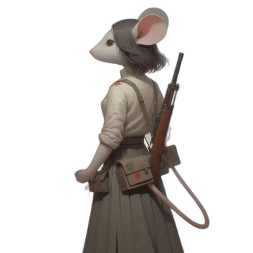 weapon, jacket, staff, hat transparent PNG cut-out
