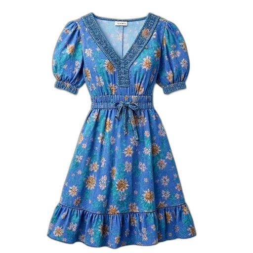 dress, blue, abstract, floral transparent PNG cut-out