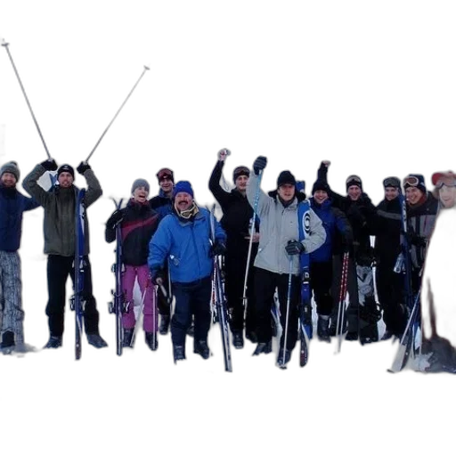 staff, snow, group, skiers transparent PNG cut-out